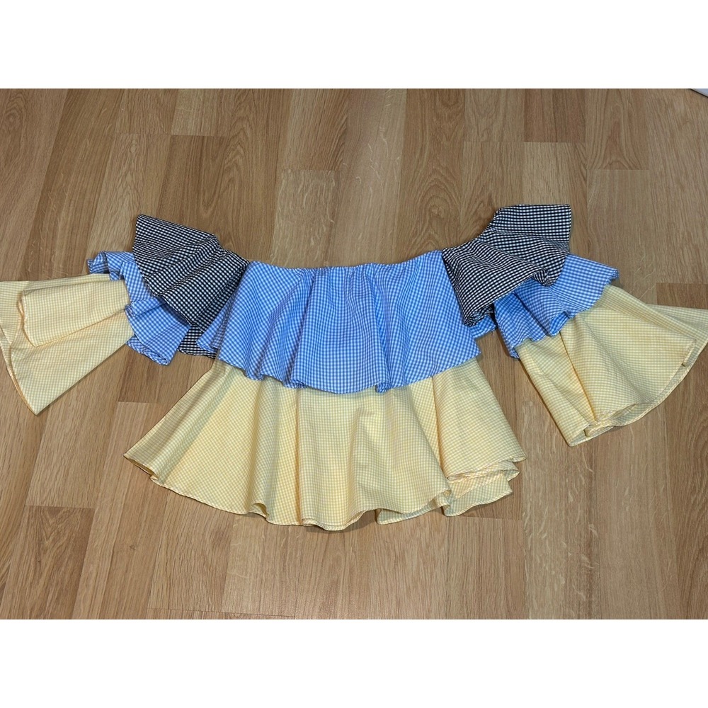 New Stylekeepers Off The Shoulder Tiered Multicolor Gingham‎ Check Blouse Size S